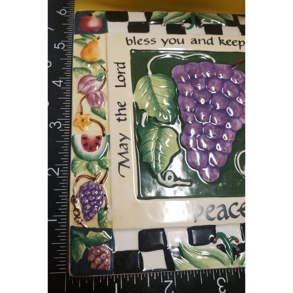 Ceramic Square Plaque With Grape & Fruit Design By Carla Grace For Carpentree - Picture 3 of 8